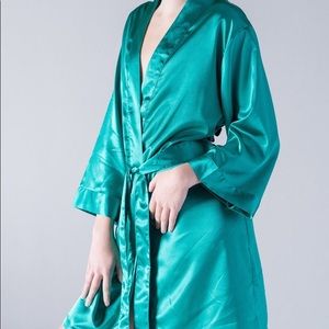 Teal satin robe